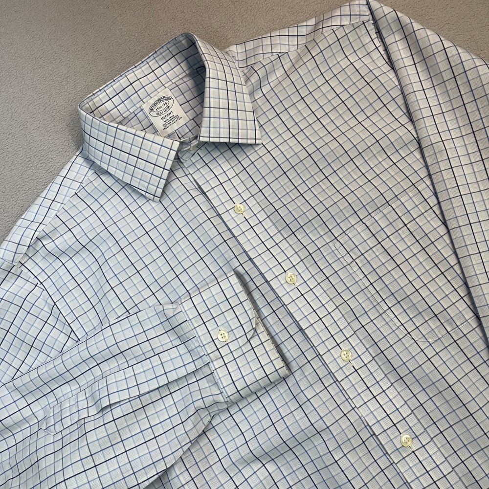 Brooks Brothers Regent Men's 15.5-35 Dress Shirt Blue White Check Non-Iron